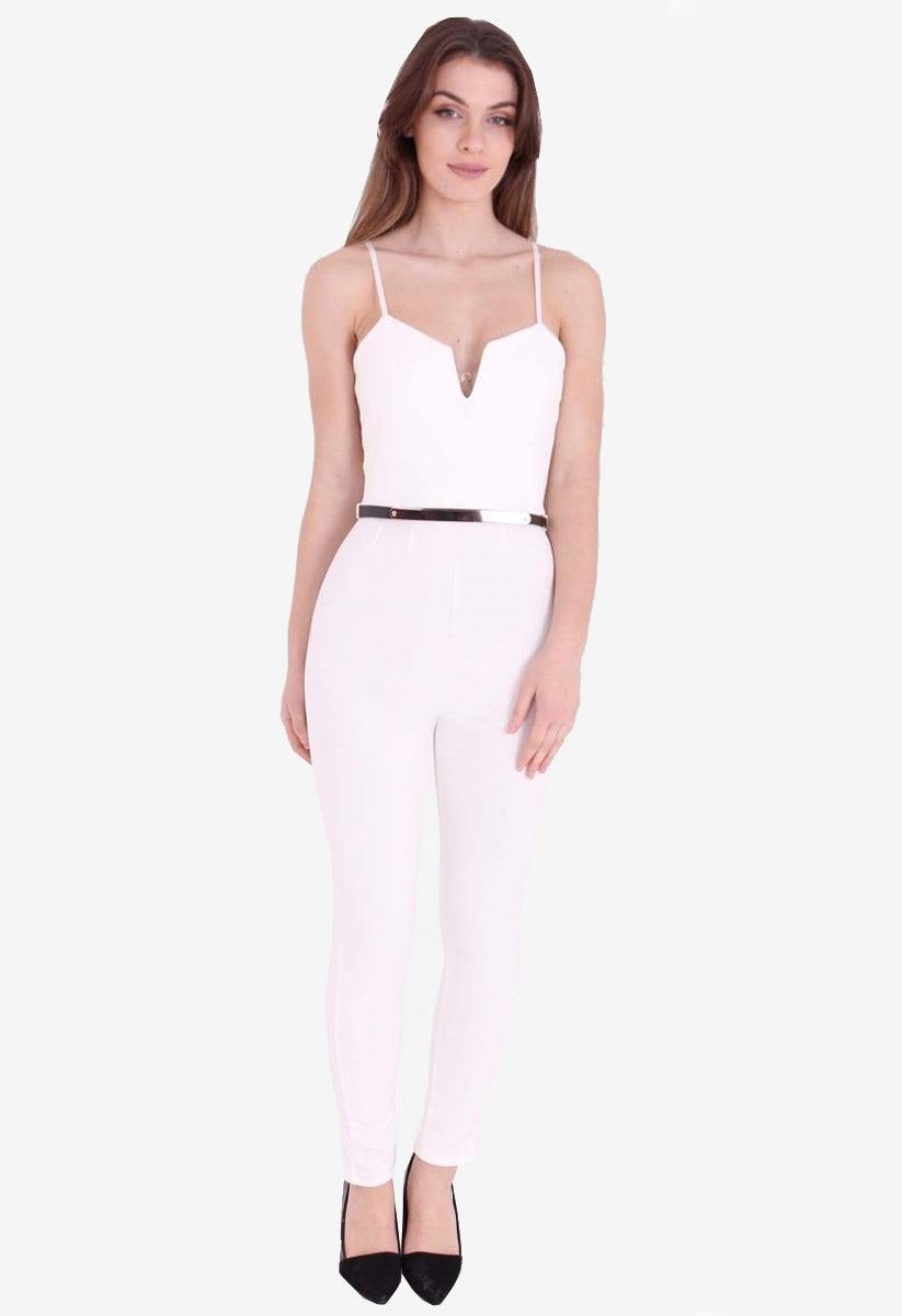 Cream Cami Softtouch Gold Buckle Jumpsuit