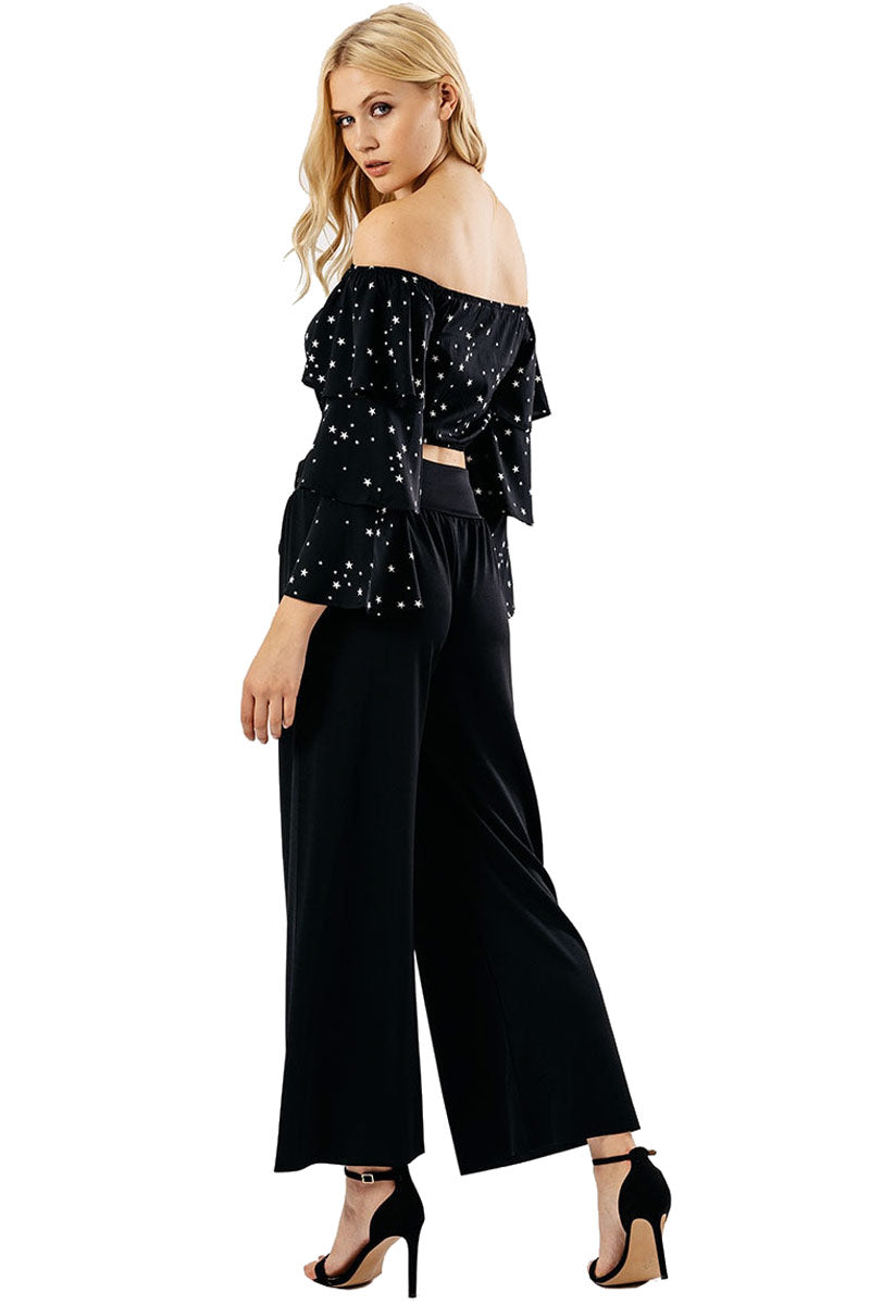 Black Floral Bardot Tier Sleeve Crop Top