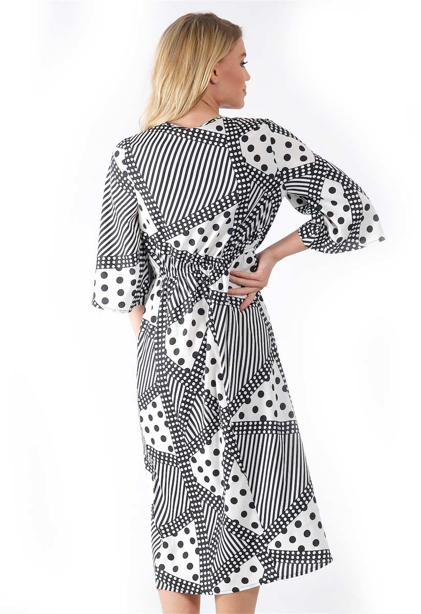 Black and White Tie Waist Wrap Maxi Dress