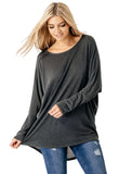 Charcoal Jersey Oversized Long Sleeve Dip Hem Batwing Top