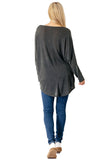 Charcoal Jersey Oversized Long Sleeve Dip Hem Batwing Top