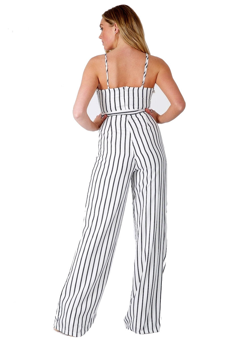 Tall White Pinstripe Wide Leg Jumpsuit