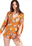 Orange Floral Self Tie Sleeve Playsuit