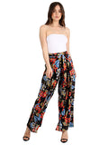 Black Floral Print Front Split Trousers