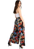 Black Floral Print Front Split Trousers