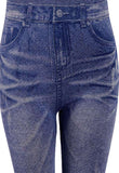 Woven High Waist Stretchy Dark Blue Denim Look Leggings