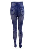 Woven High Waist Stretchy Dark Blue Denim Look Leggings