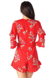 Red Floral Ruffle Shoulder Playsuit