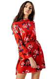 High Neck Floral Dress With Tiered Sleeve