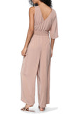 Beige Tie Front Asymmetrical Jumpsuit