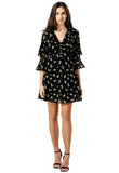 Black Floral Clasped Front Frill MIni Dress