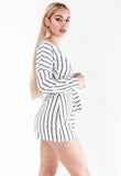 White Stripe Wrap Long Sleeved Playsuit