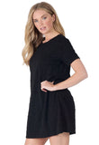 Black Short Sleeve Mini Tunic Dress