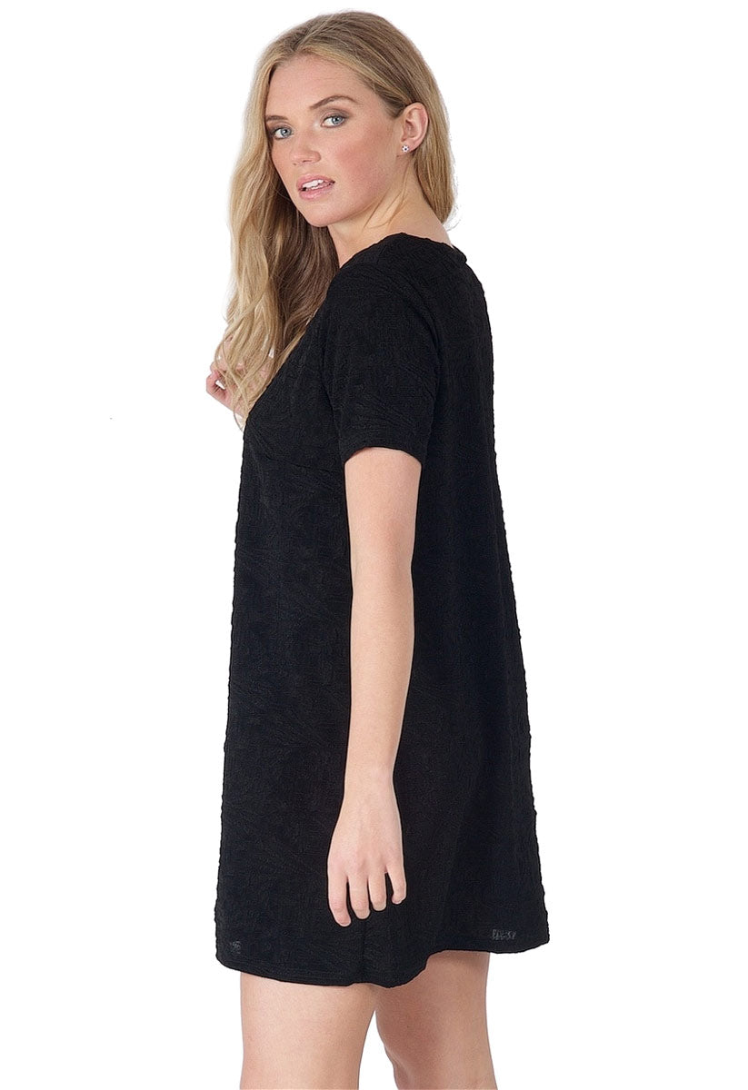 Black Short Sleeve Mini Tunic Dress