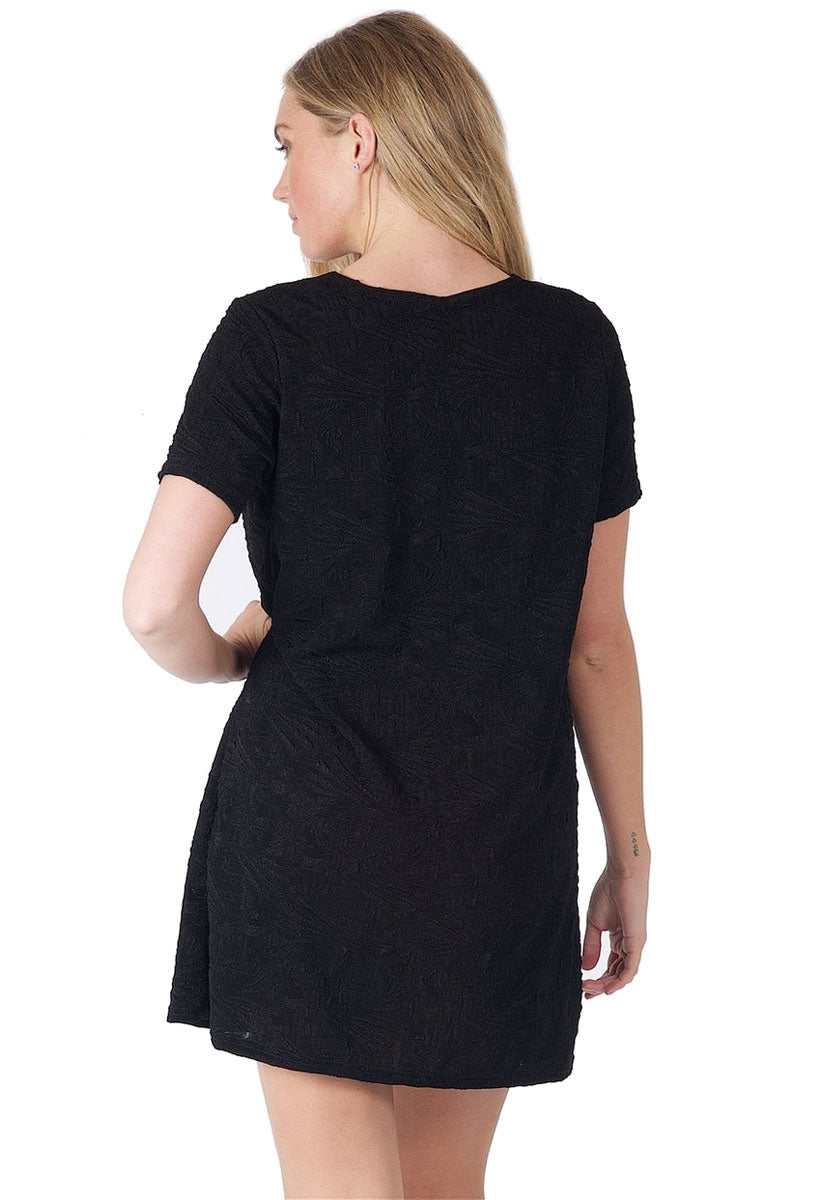 Black Short Sleeve Mini Tunic Dress