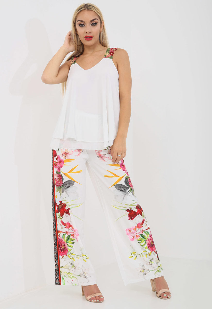 White Daisy Floral Strap Tie Back Top