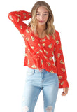 Orange Floral Top with Front Tie Detail