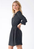 Black Polka Dot Button Detail V Neck Mini Dress