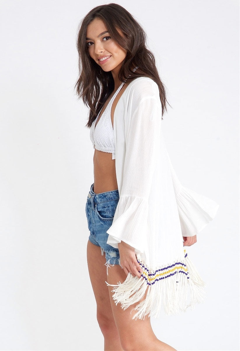 White Boho Beaded Top