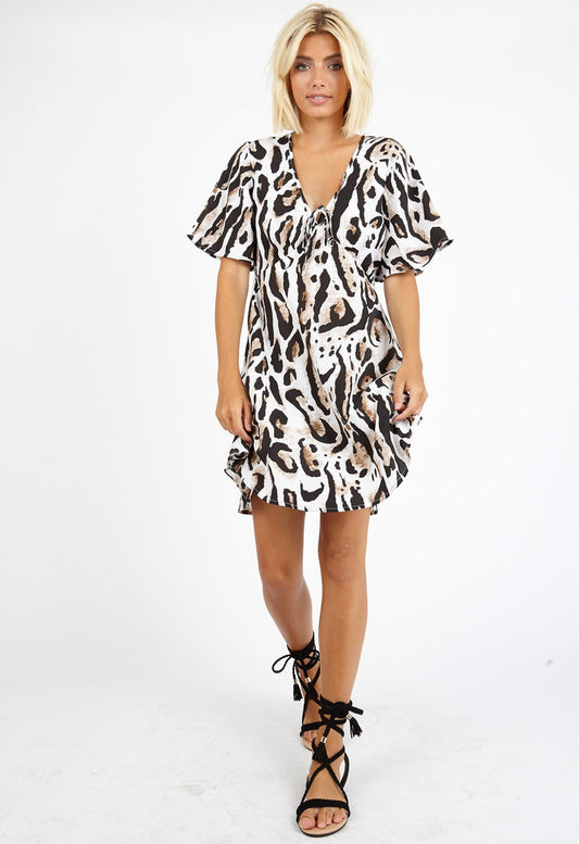 Oversized Leopard Print Smock Mini Dress