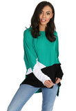 Green Geometric Colour Block Batwing Top