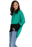 Green Geometric Colour Block Batwing Top