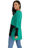 Green Geometric Colour Block Batwing Top