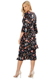 Multi Floral Asymmetric Layer Ruffle Midi Dress