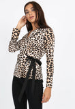 Leopard Print Self Tie Wrap Blouse