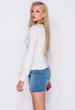 Cream Peplum Hem Wrap Front Full Sleeve Top