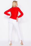 Red Peplum Hem Wrap Front Full Sleeve Top