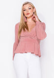 Rose Peplum Hem Wrap Front Full Sleeve Top