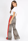 Leopard Print Sports Stripe Wide Leg Pants