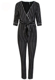 Black And White Stripe Wrap Jumpsuit