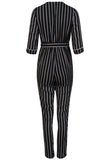 Black And White Stripe Wrap Jumpsuit