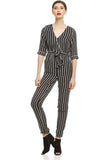 Black And White Stripe Wrap Jumpsuit