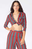 Red Stripe Crop Tie Top