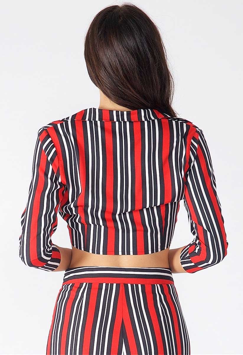 Red Stripe Crop Tie Top