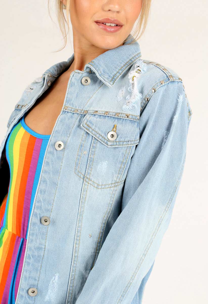 Distressed Studded Denim Jacket