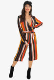 Mustard Stripe Wrap Jumpsuit with Tie Belt