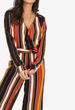 Mustard Stripe Wrap Jumpsuit with Tie Belt