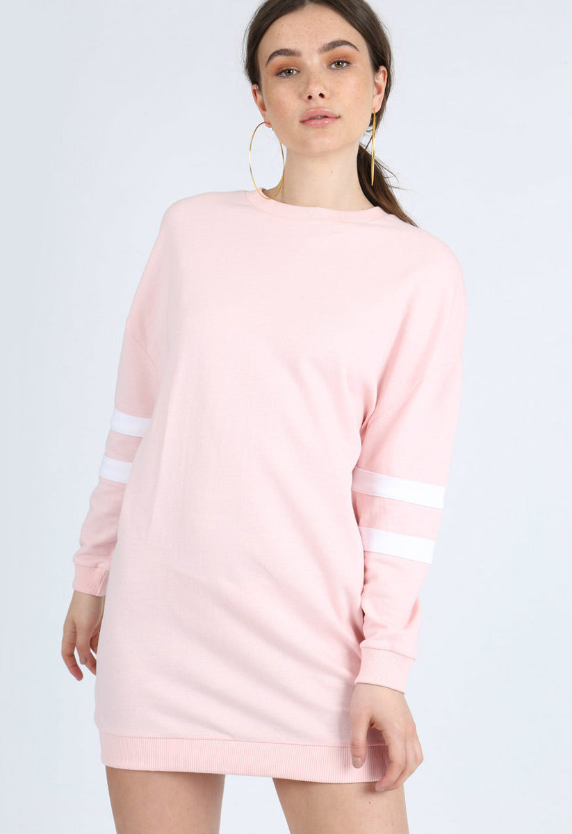 Pink Pastel Sports Stripe Jumper Dress