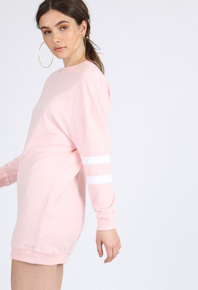 pastel jumper dress Pink Pastel Sports Stripe Jumper Dress Missrebel