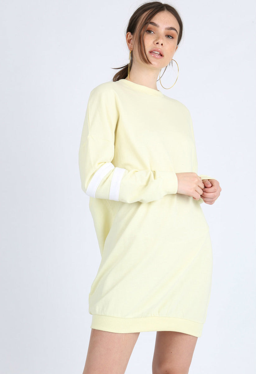 Yellow Pastel Sports Stripe Jumper Dress