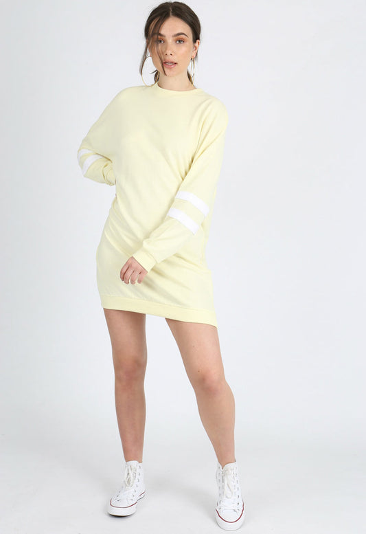 Yellow Pastel Sports Stripe Jumper Dress