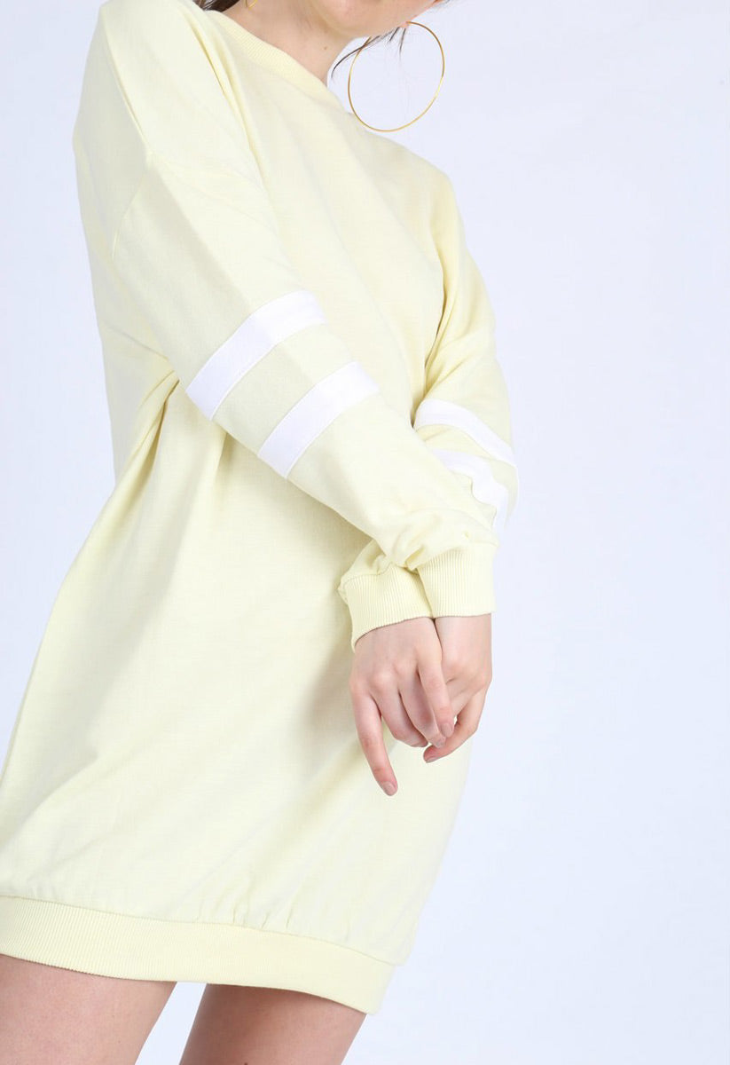 Yellow Pastel Sports Stripe Jumper Dress