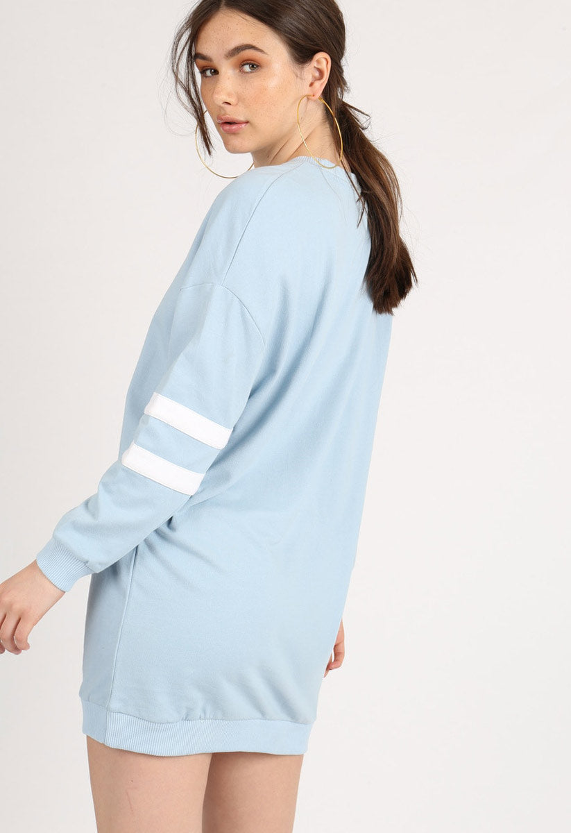 Blue Pastel Sports Stripe Jumper Dress