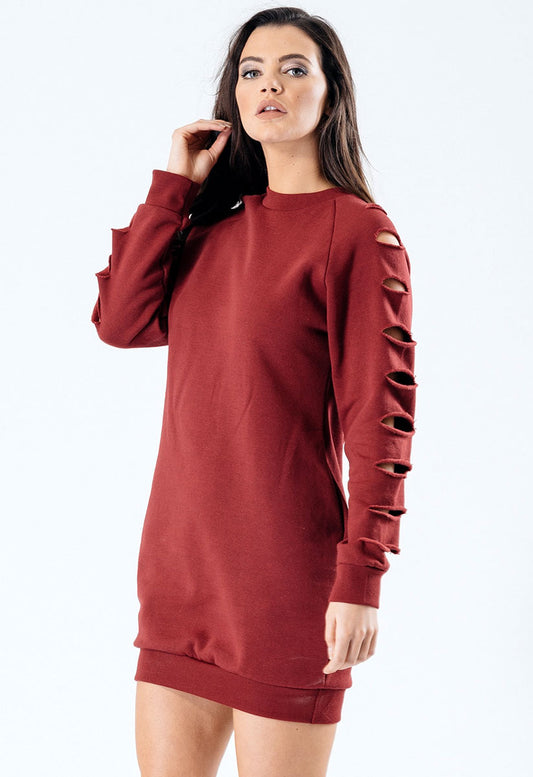 Laser Cutout Sleeve Jumper Dress with Pockets