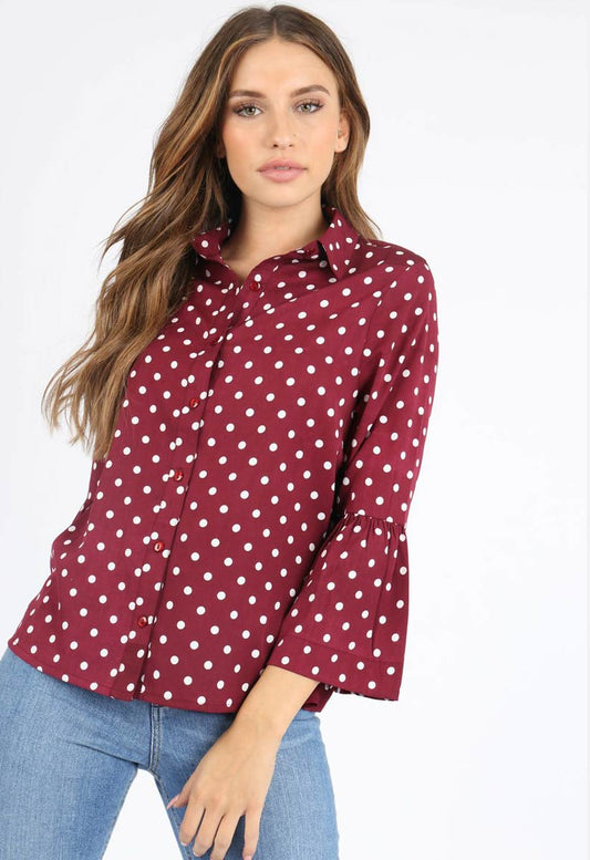 Wine Polkadot Button Down Shirt