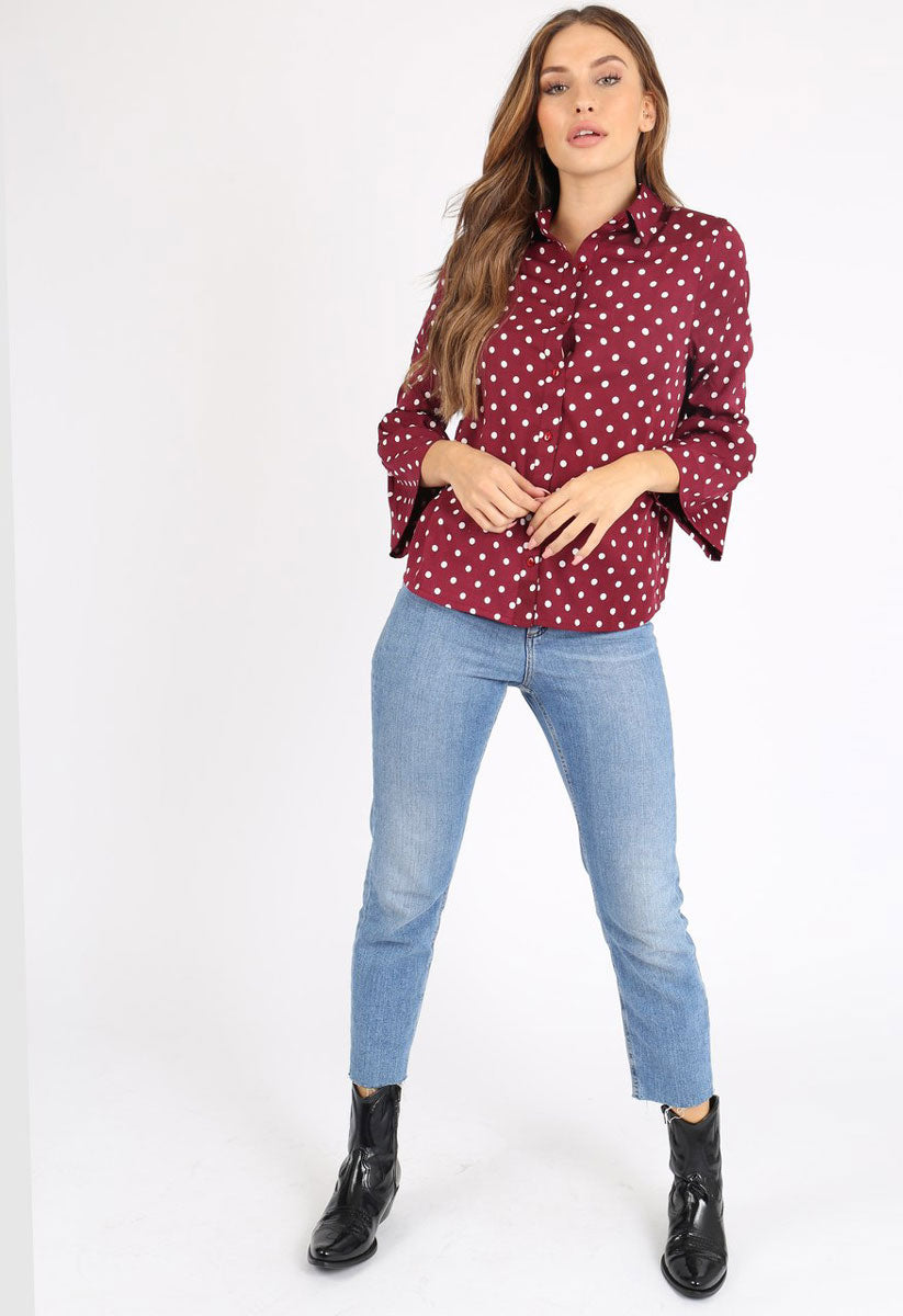 Wine Polkadot Button Down Shirt